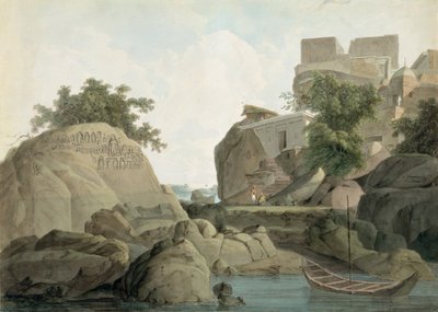 Fakirfelsen bei Sultanganj, am Fluss Ganges, Indien, um 1790 von Thomas und William Daniell
